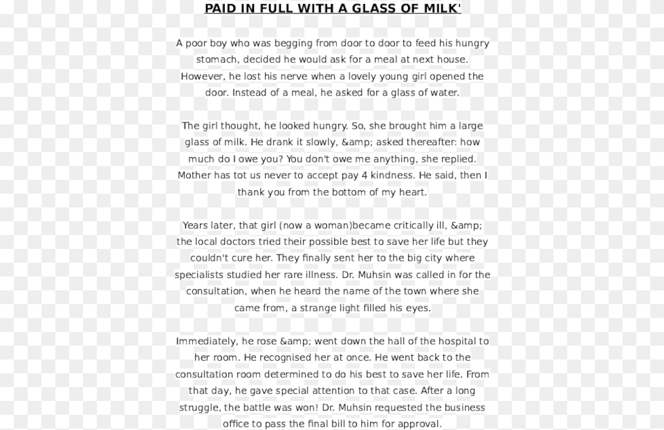 Paid Full With A Glass Of Milk, Page, Text Free Png