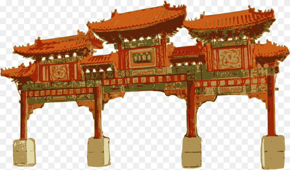 Paifang Language Architecture Chinatown Gate Vector, Torii, Animal, Dinosaur, Reptile Png Image
