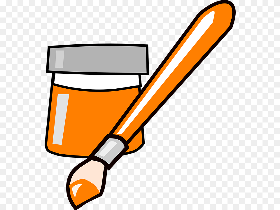 Paint Brush Clipart Orange, Device, Tool, Grass, Lawn Png Image