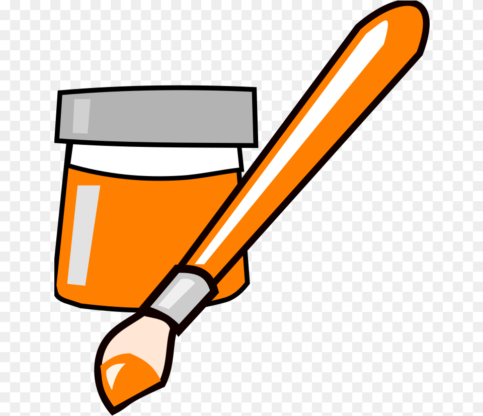 Paint Brush Svg Clip Arts Paint Brush With Orange Paint Clip Art, Device, Tool, Grass, Lawn Free Png Download