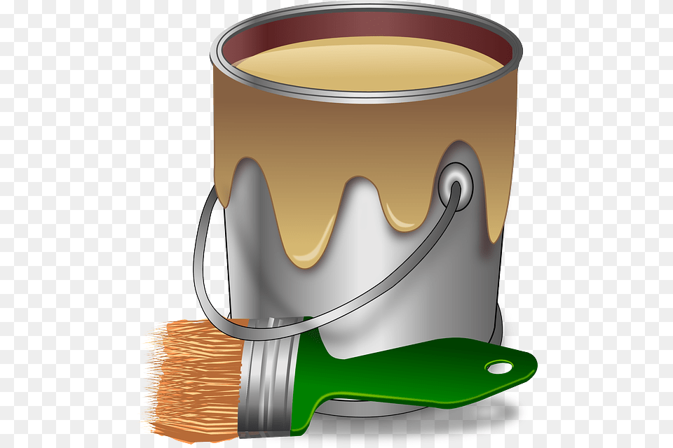 Paint Color Brush Painter Bucket Tub Pail Paint Bucket And Brush, Device, Paint Container, Tool, Bottle Free Transparent Png