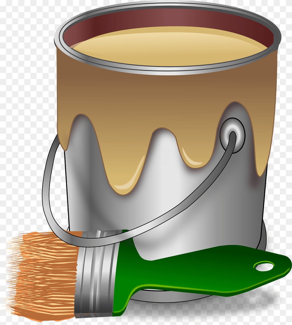 Paint Color Brush Picture Paint Bucket And Brush, Device, Paint Container, Tool, Smoke Pipe Png Image