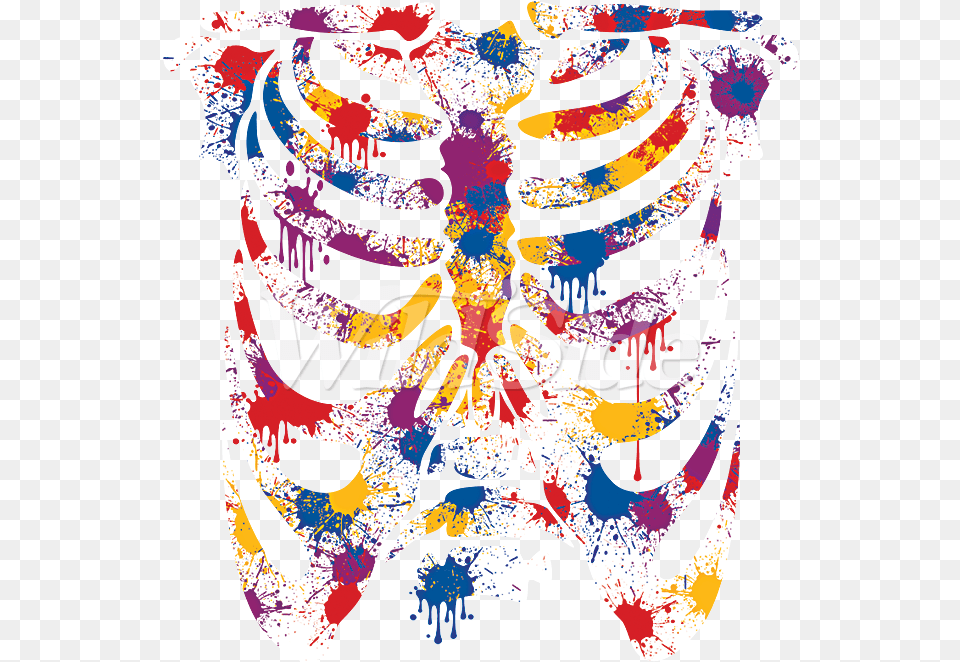 Paint Splattered Ribcage, Art, Graphics, Collage, Painting Png Image