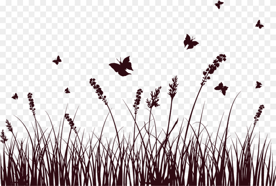 Painted Black Grass Bow Flower And Grass Silhouette, Purple, Plant, Petal, Fireworks Png Image