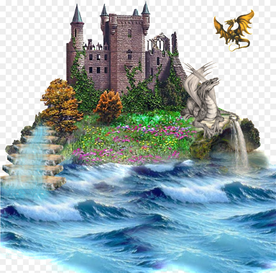 Painted Fairytale Castle Running Water Pattern Elements Water Castle, Architecture, Building, Fortress, Nature Free Png Download