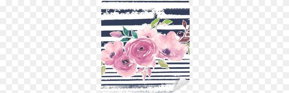 Painted Flowers On Striped Background Wall Mural Flower, Art, Floral Design, Graphics, Pattern Free Transparent Png