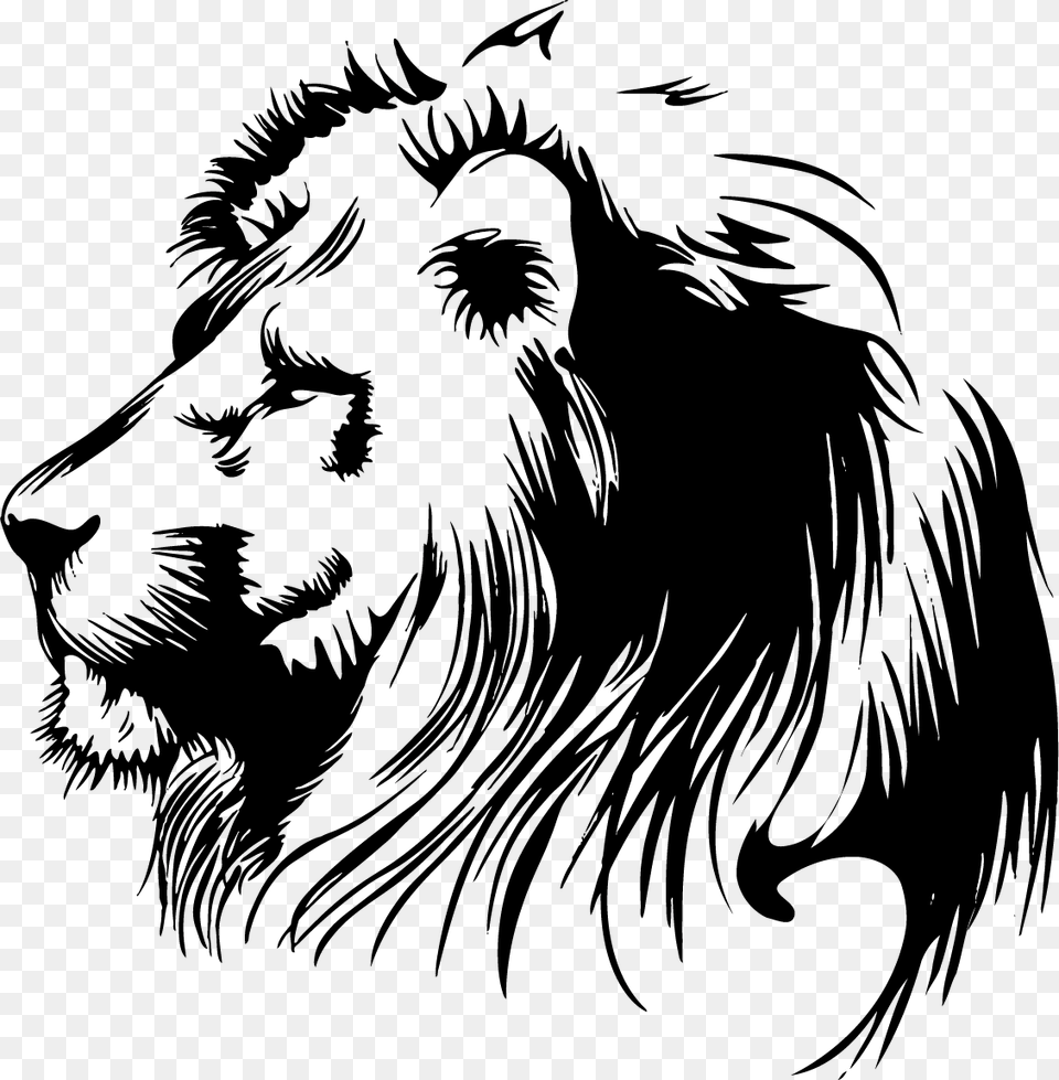 Painted Lion Stencil Clipart Hd Clipart Vector Black And White, Animal, Wildlife, Mammal, Person Free Png Download