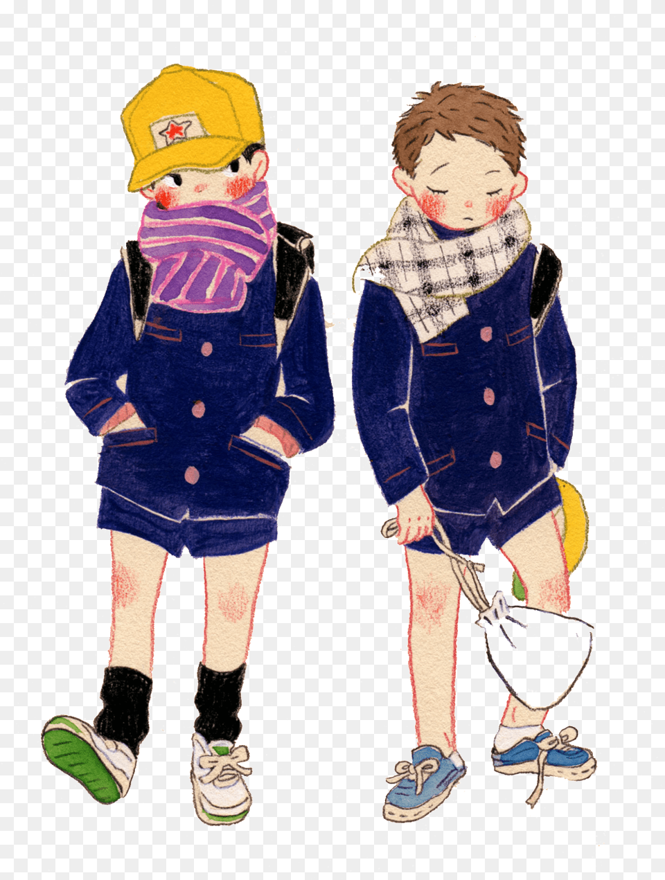 Painted Little Boys Pattern Design Cartoon, Clothing, Coat, Shoe, Footwear Png Image