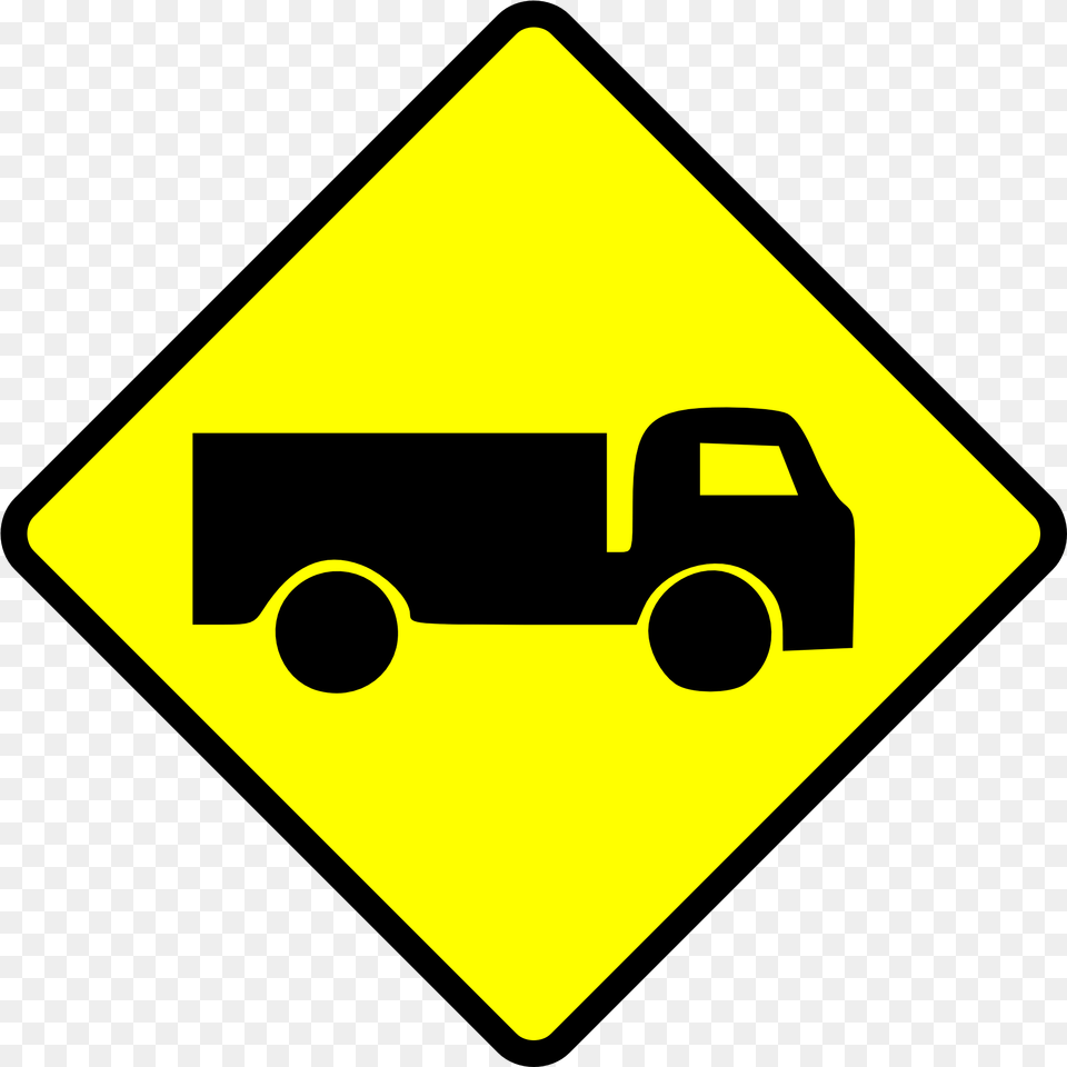 Painted Warning Sign Depicting A Truck Trucks Caution Sign, Symbol, Road Sign Png