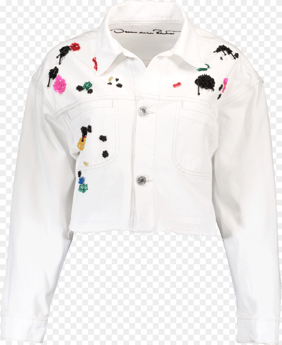 Painted White Denim Jacket, Clothing, Coat, Shirt, Long Sleeve Png Image