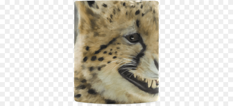 Painting Grinning Cheetah Portrait White Mug Cheetah, Animal, Mammal, Wildlife, Cat Png Image
