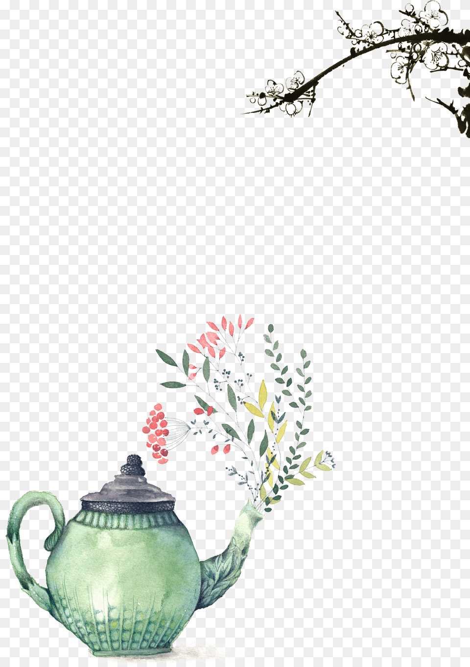 Painting Printmaking Illustration Floral Teapot, Cookware, Pot, Pottery, Art Free Png
