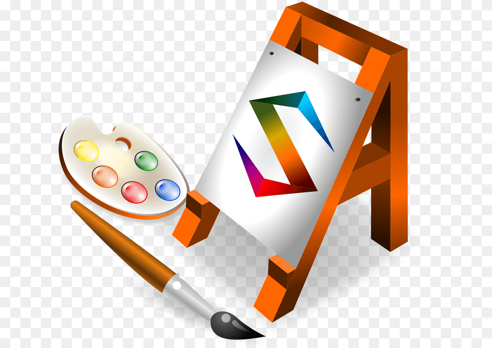 Painting Set Easel Palette And Paintbrush Clipart, Paint Container Free Png