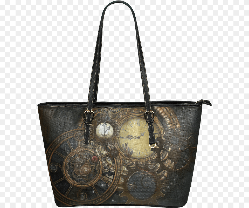 Painting Steampunk Clocks And Gears Leather Tote Baglarge Tote Bag, Accessories, Handbag, Purse, Tote Bag Png Image