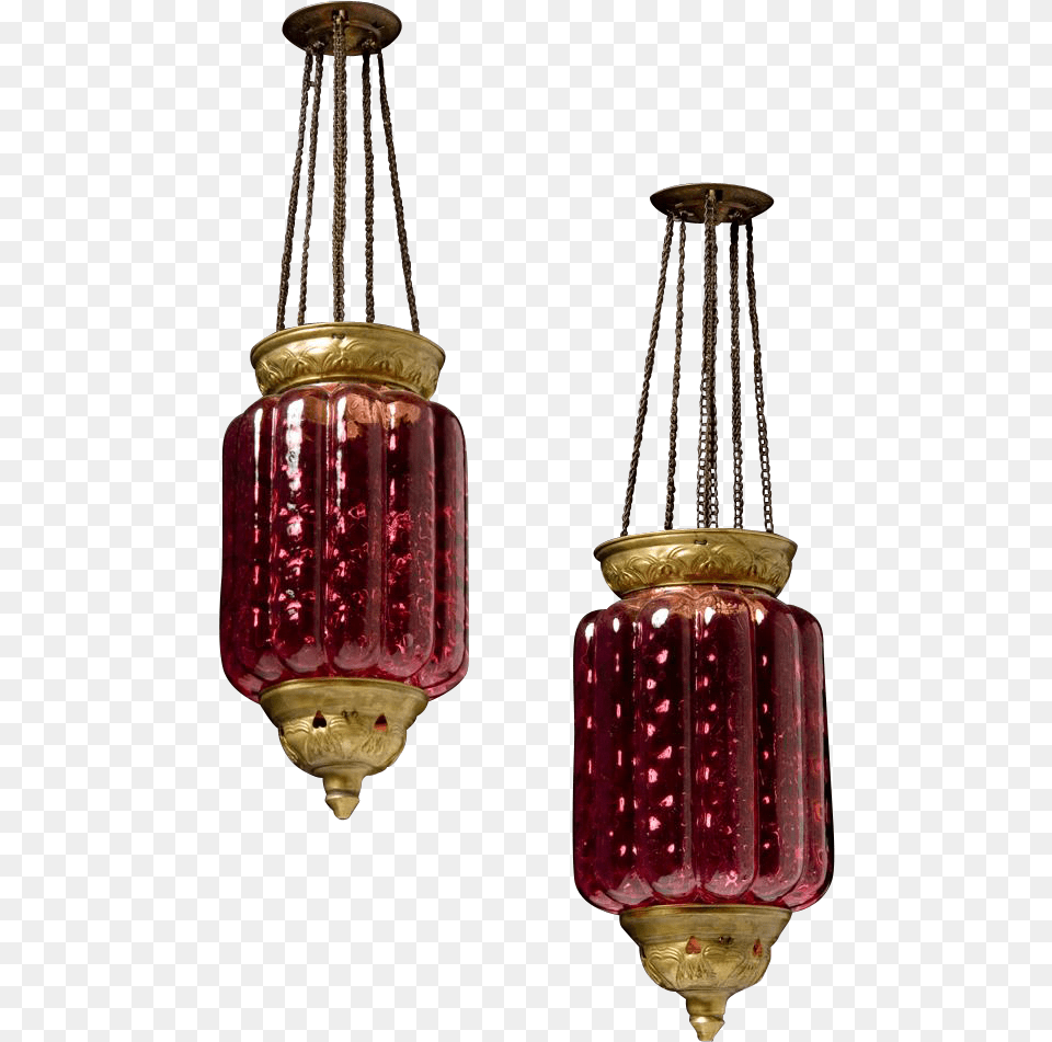 Pair Of Anglo Indian Adjustable Lanterns In Ruby Glass Chandelier, Lamp Free Png Download