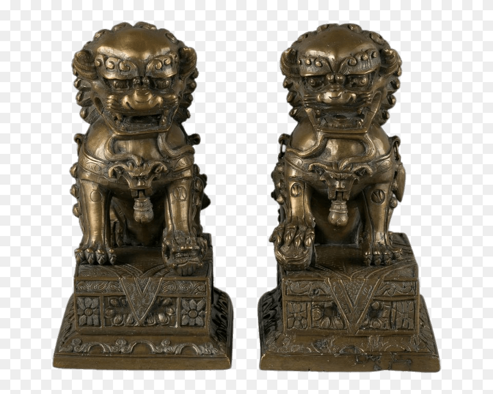 Pair Of Bronze Foo Dogs, Archaeology, Animal, Mammal, Lion Free Png