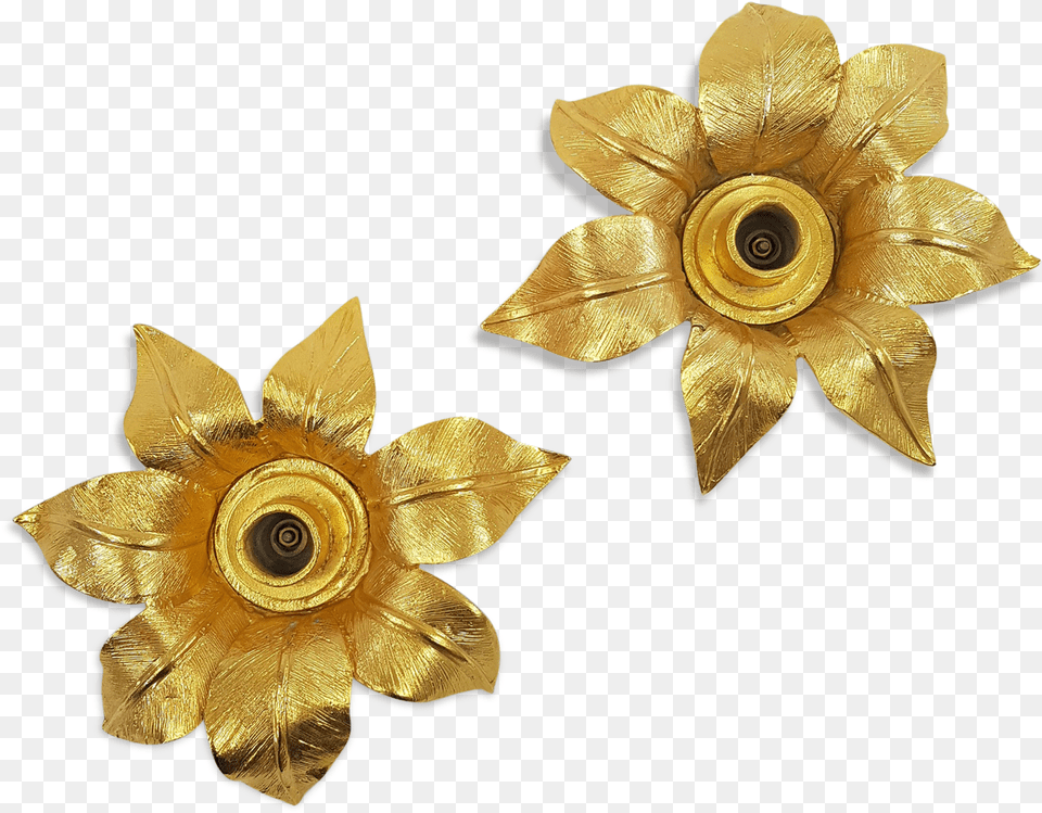 Pair Of Candlesticks Golden Flower Les Collectionnables Artificial Flower, Accessories, Bronze, Gold, Jewelry Free Png
