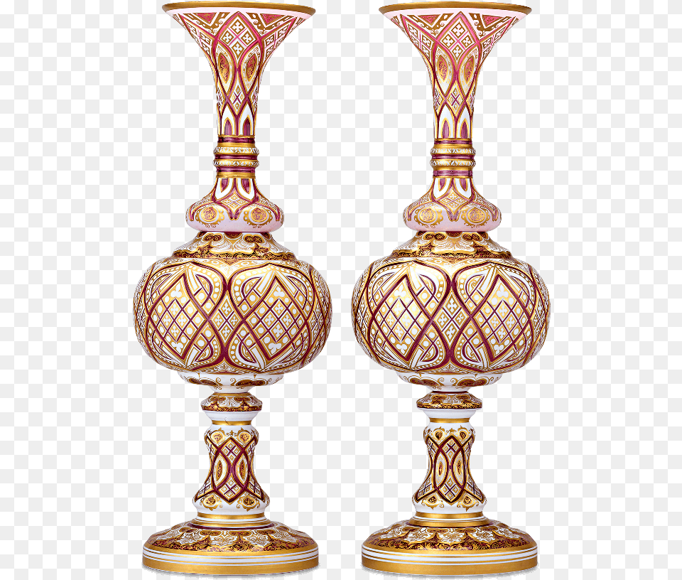 Pair Of Cranberry And Gold Bohemian Glass Overlay Vases Antique, Candle, Jar, Smoke Pipe, Festival Free Png