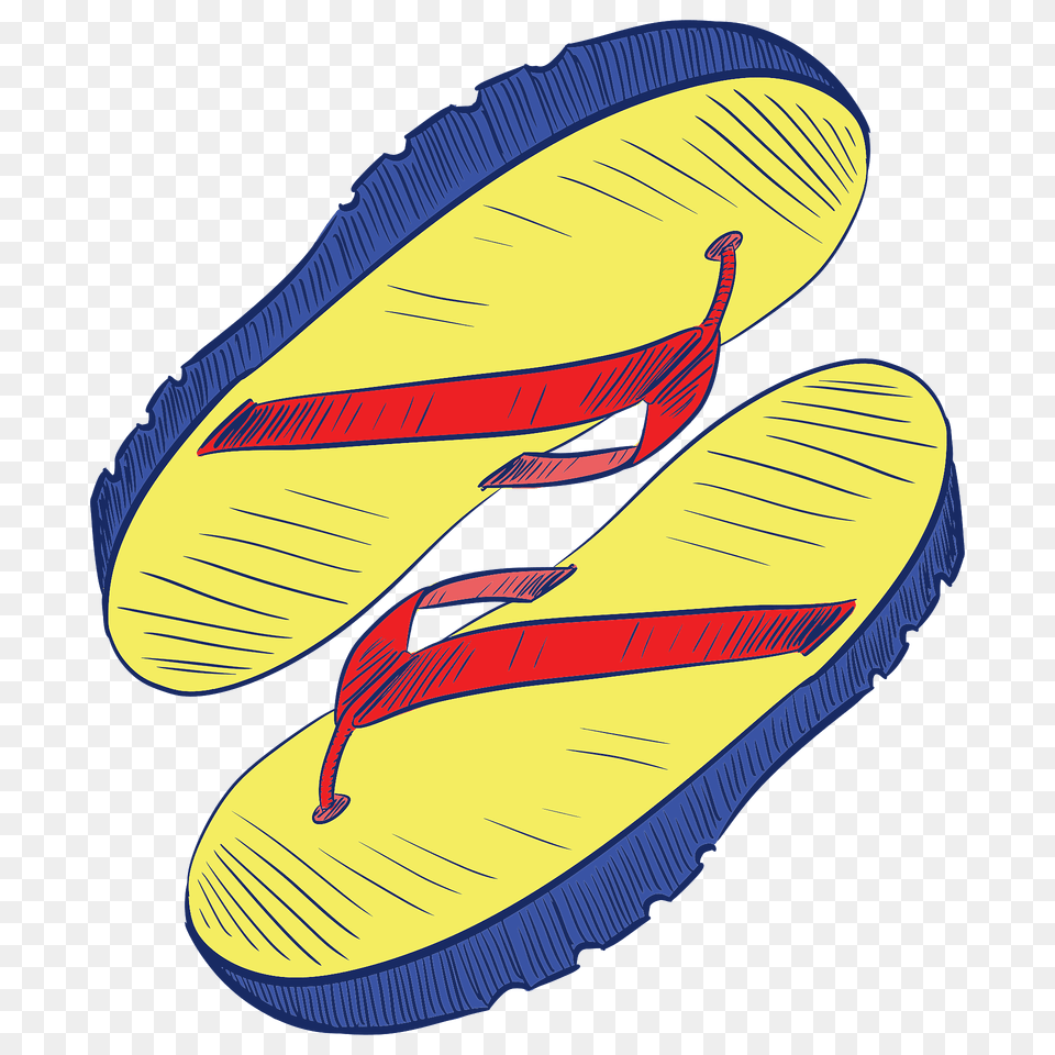 Pair Of Flip Flops Blue And Yellow Soles Red Straps Clipart, Clothing, Flip-flop, Footwear Free Png