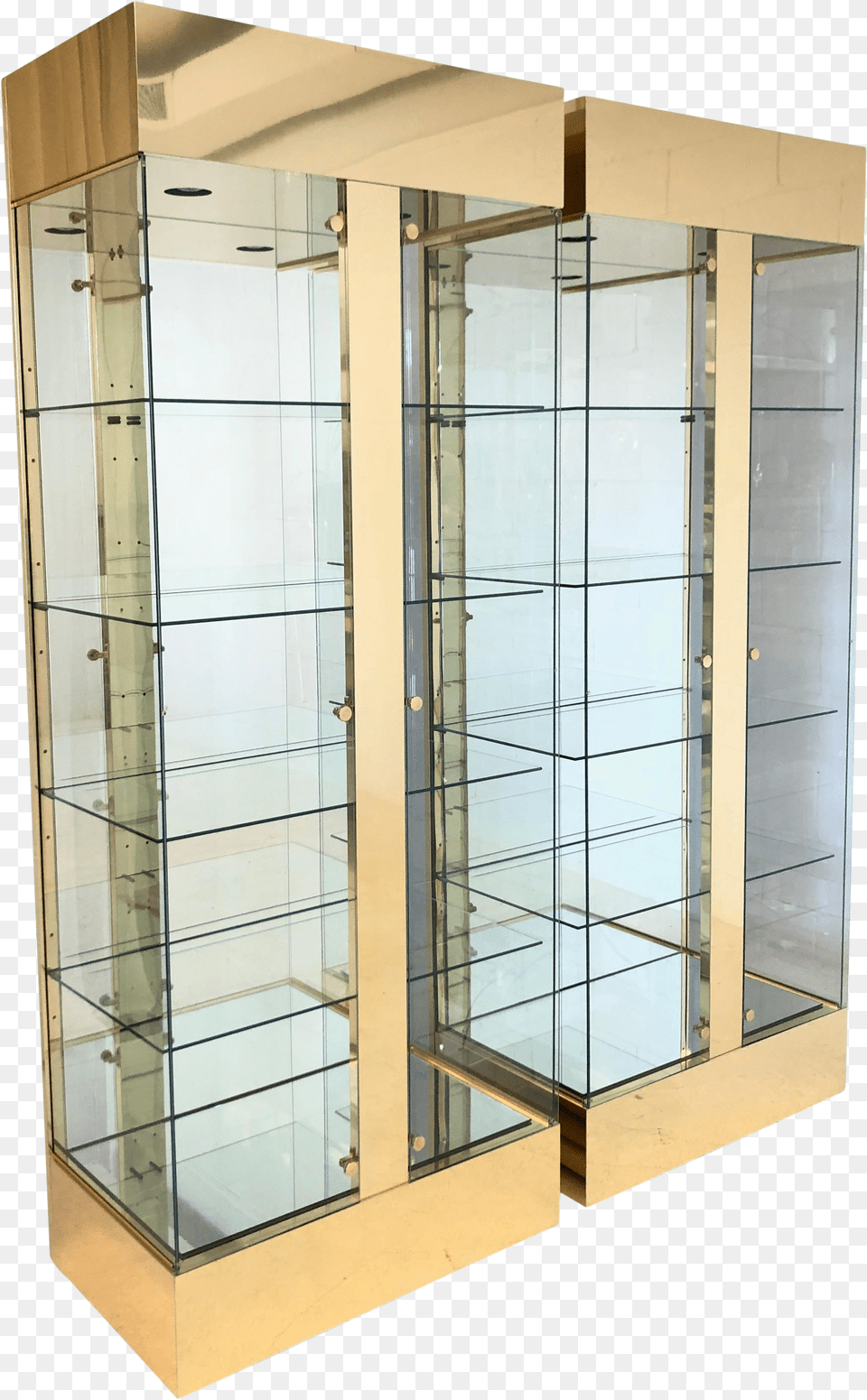 Pair Of Lighted Brass And Glass Curios Display Cabinets Display Case Free Png