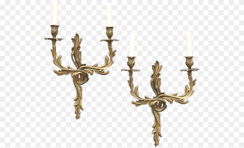 Pair Of Louis Xv Style French Bronze Sconces, Chandelier, Lamp, Candle Png Image