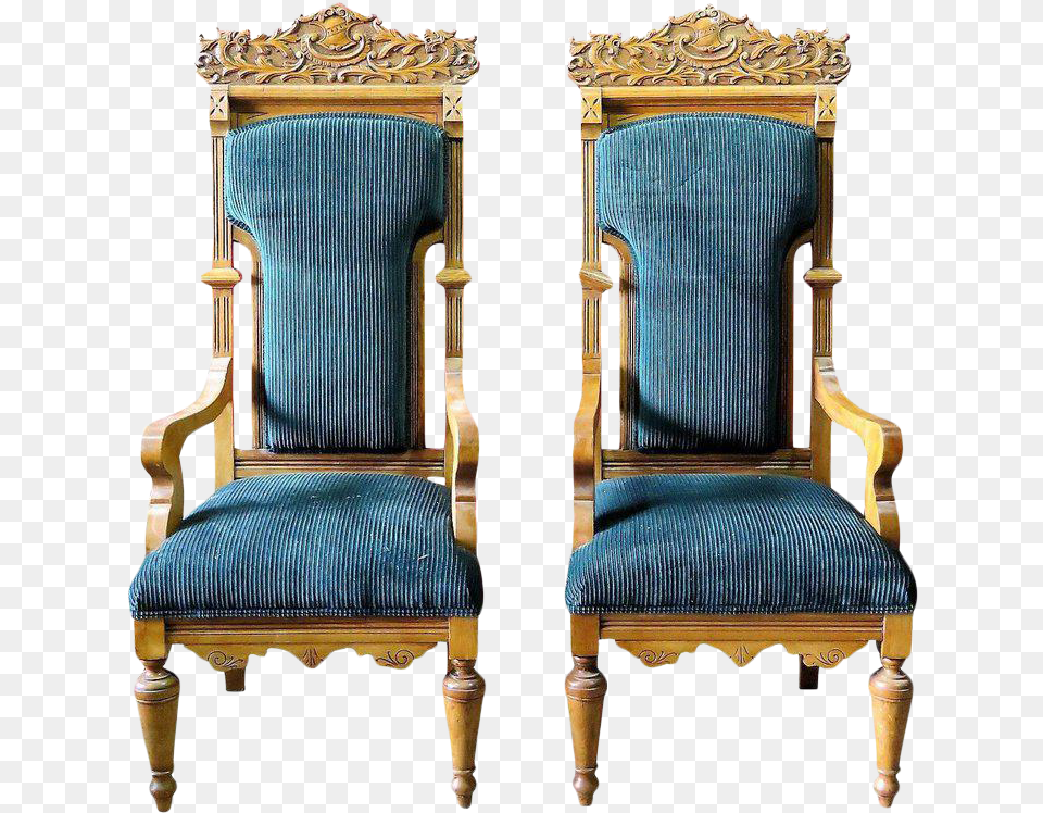 Pair Of Palatial Ceruled Oak Throne Chairs Chair, Furniture, Armchair Free Transparent Png