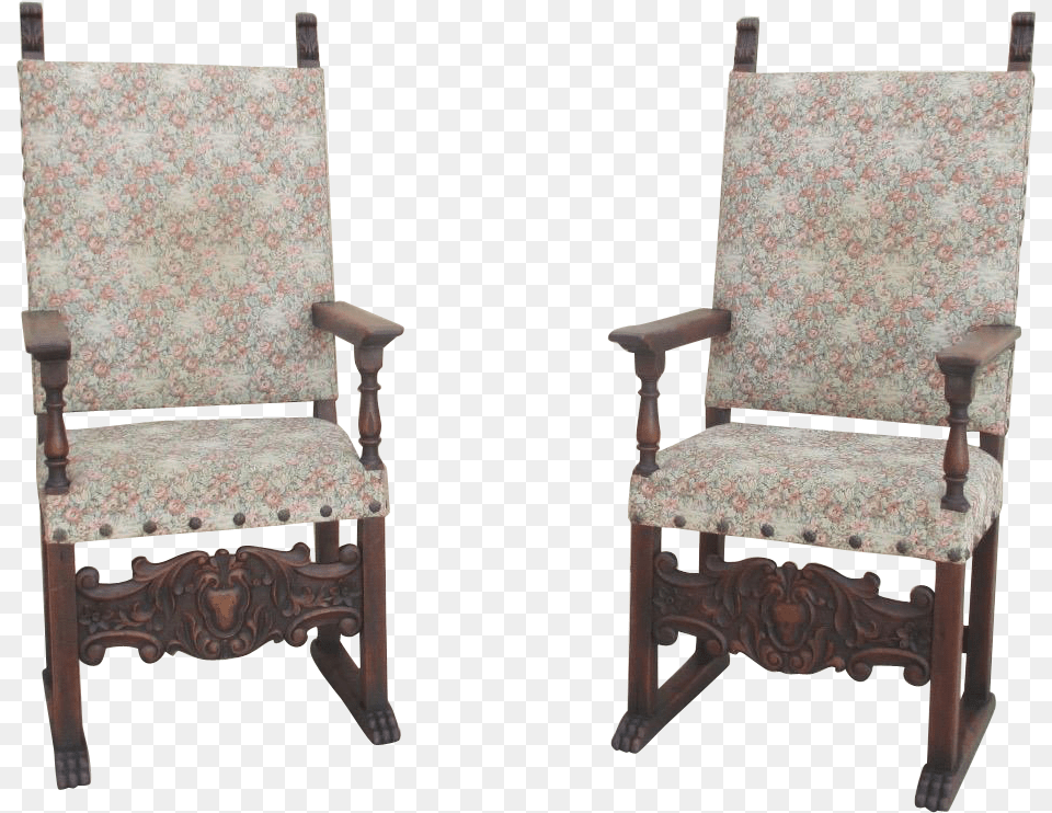 Pair Of Spanish Antique Hall Chairs King39s Chairs Arm Rocking Chair, Furniture, Armchair Free Png