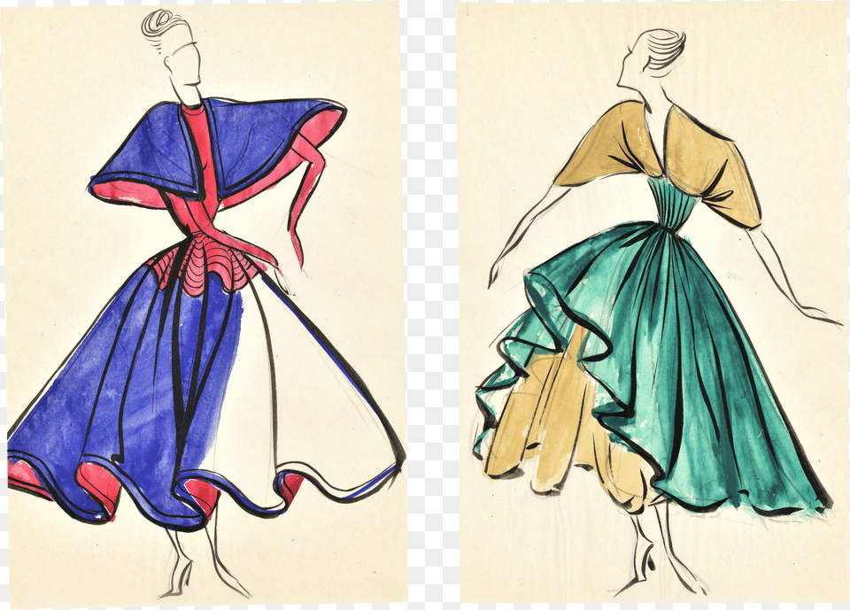 Pair Original French Fashion Design Drawings For Sale Fashion Illustration Free Png Download