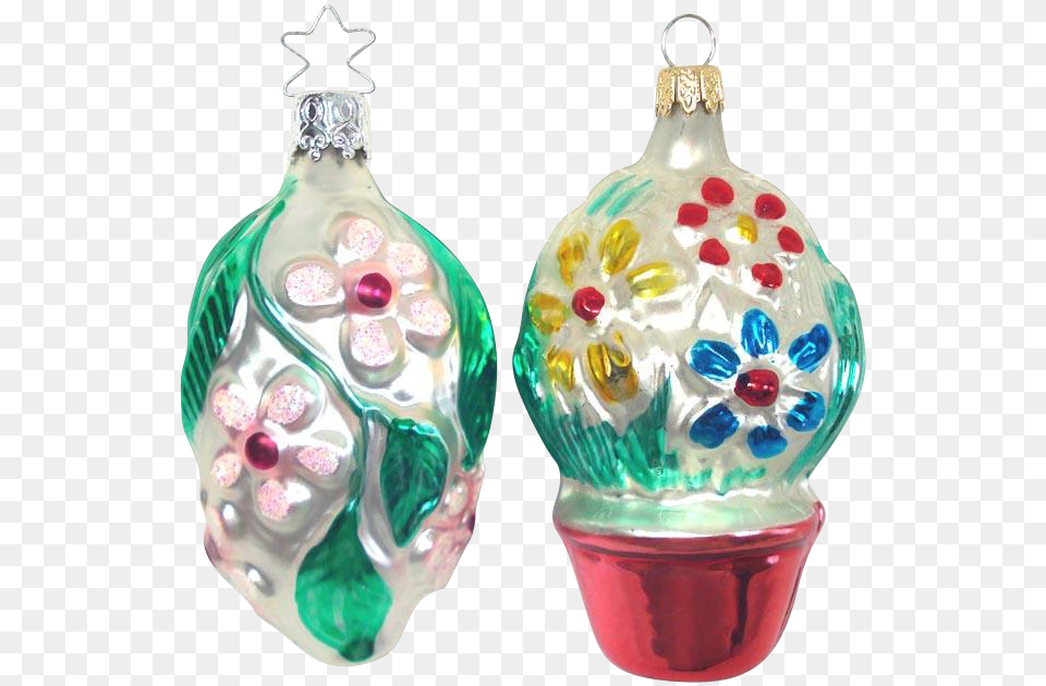 Pair Silvered Glass Embossed Flower Christmas Ornaments Glass Bottle, Accessories, Earring, Jewelry, Christmas Decorations Png