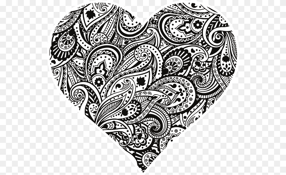 Paisley Heart Black And White Paisley Pattern Designs, Animal, Reptile, Snake Free Transparent Png