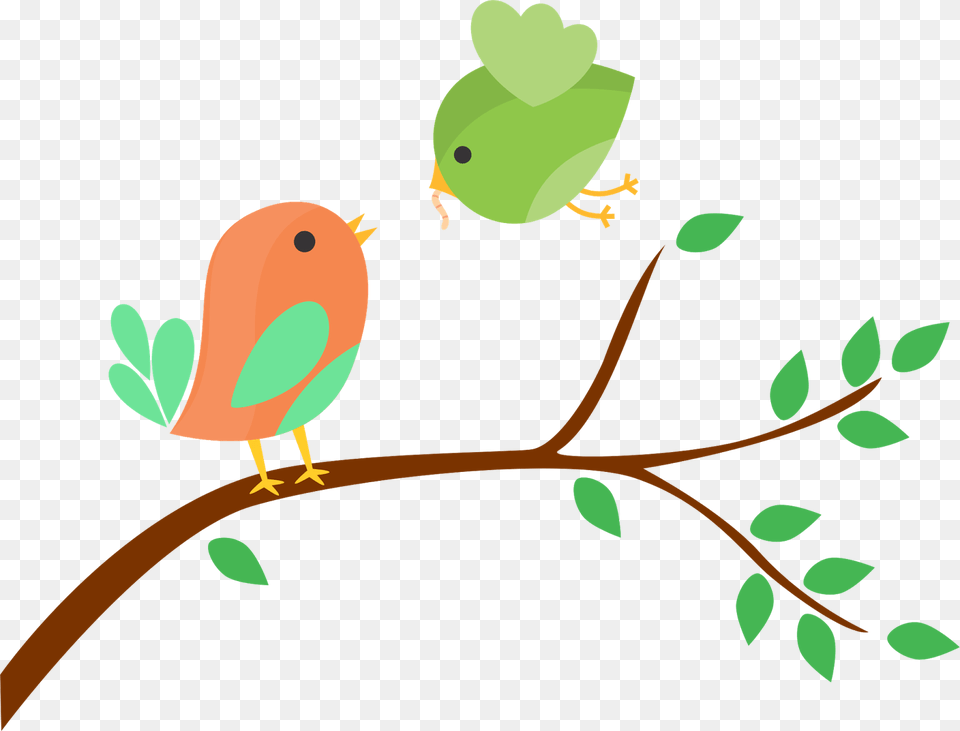 Pajaritos En Una Rama Dibujo, Animal, Bird, Leaf, Plant Free Png