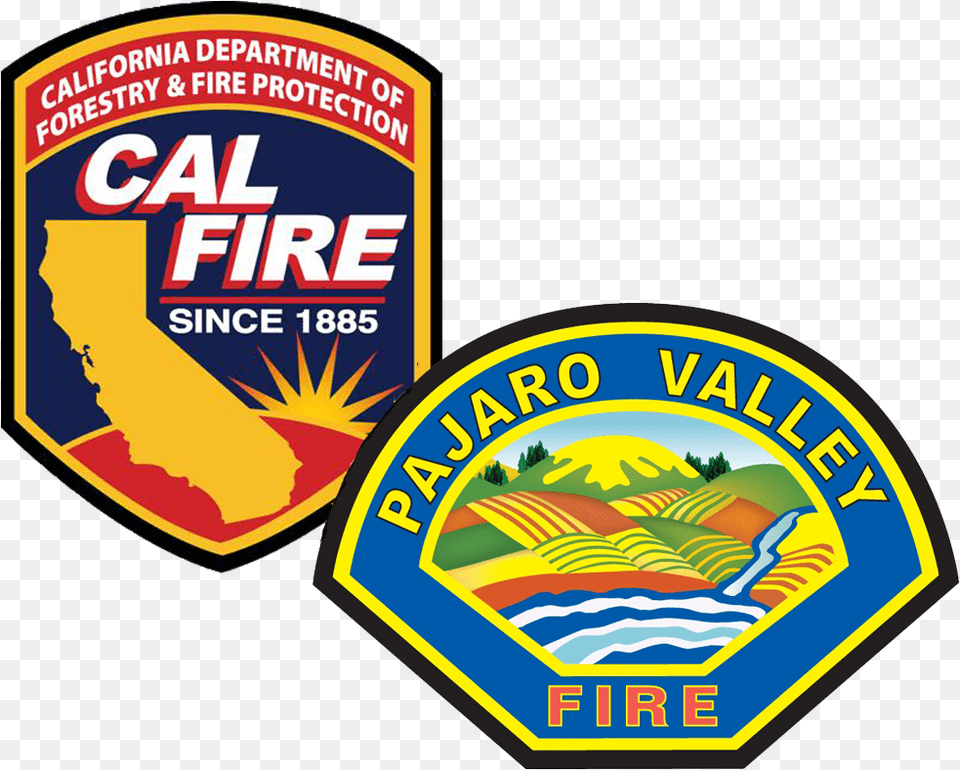 Pajaro Valley Fire Department And Cal Fire Duel Logo Cal Fire Logo Transparent, Badge, Symbol Free Png Download