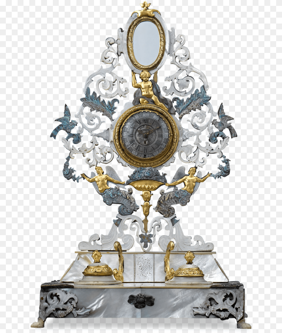 Palais Royal Inkwell And Desk Clock Trophy, Bronze, Person, Baby, Head Png