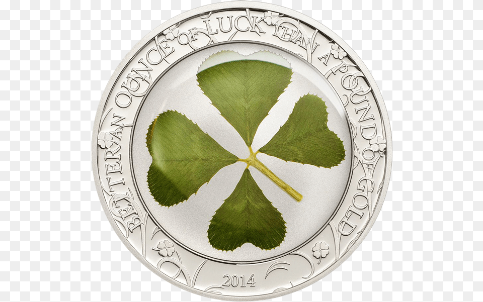 Palau 2014 5 Ounce Of Luck Four Leaf Clover Proof Silver Coin, Plant, Herbal, Herbs, Plate Png