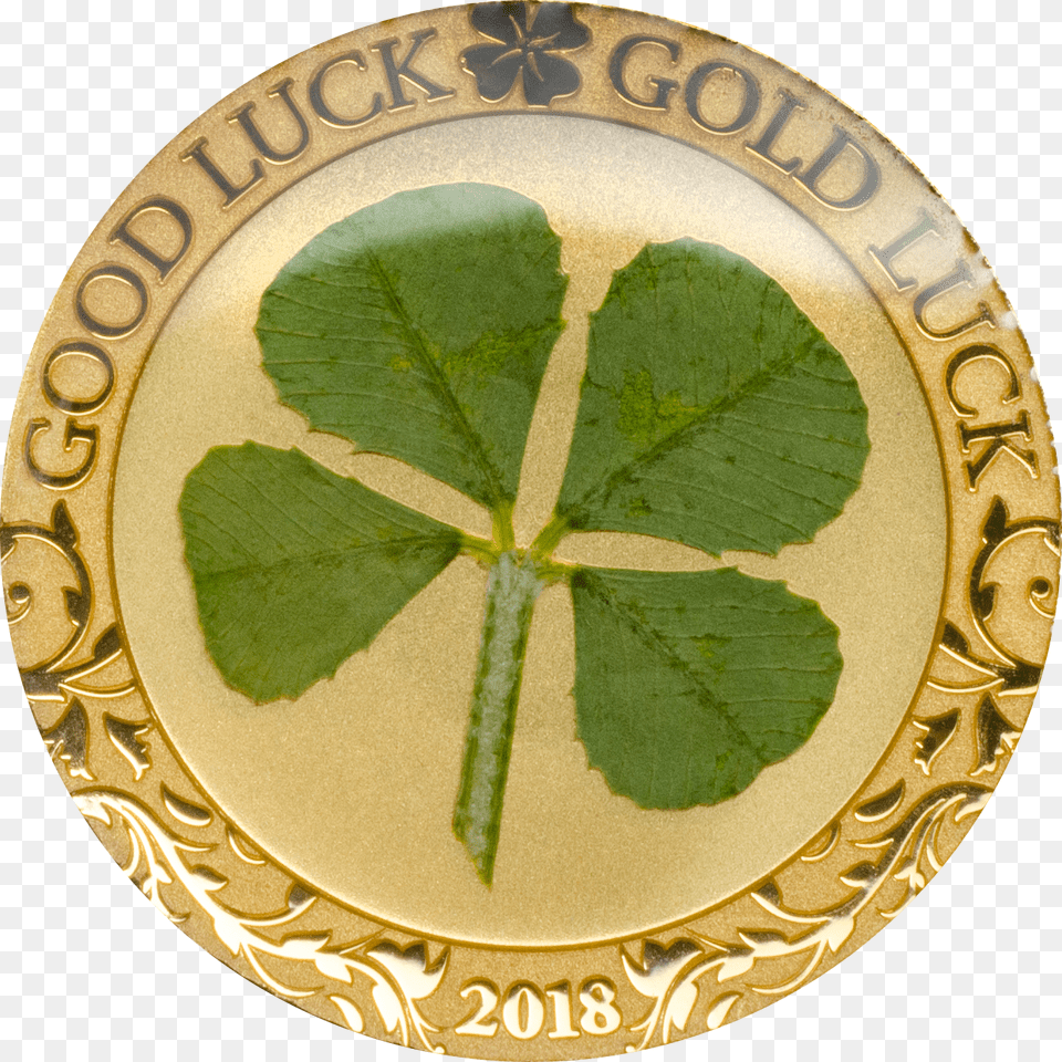 Palau 2018 1 Dollar Four Leaf Clover In Gold, Herbal, Herbs, Plant Free Png