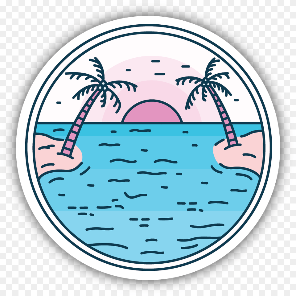 Palm Sunset Sticker Ocean Water Bottle Stickers, Summer, Palm Tree, Tree, Sea Free Png Download
