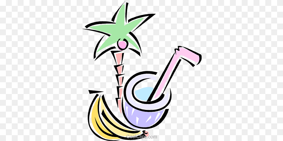 Palm Tree Bananas And A Coconut Drink Royalty Vector Clip, Smoke Pipe Free Png Download