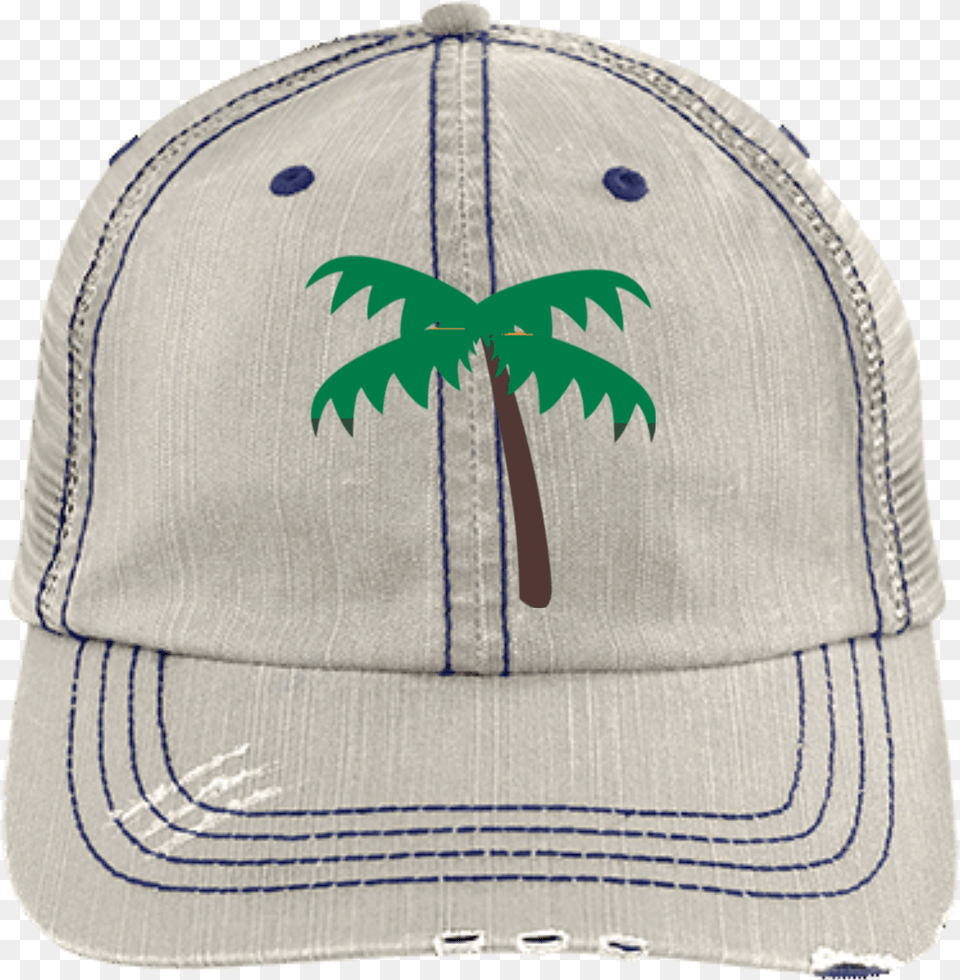 Palm Tree Emoji 6990 Distressed Unstructured Trucker Baseball Cap, Baseball Cap, Clothing, Hat Free Transparent Png