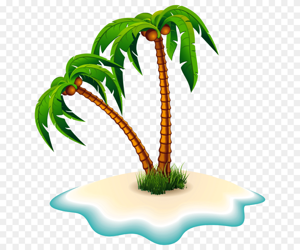 Palm Trees And Island Clipart Image, Plant, Tree, Smoke Pipe, Vegetation Png