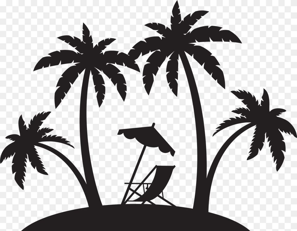 Palms And Beach Chair, Silhouette, Leaf, Plant, Palm Tree Free Png