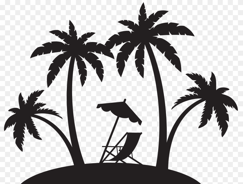 Palms And Beach Chair Silhouette Clip Gallery, Gray Free Png