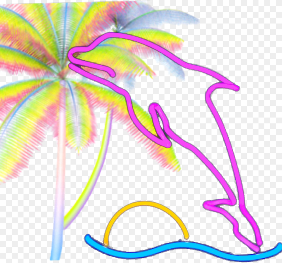 Palmtree Dolphin Sun Sea Nature Retro Vaporwave Transparent Vaporwave Palm Trees, Light, Neon, Plant Free Png