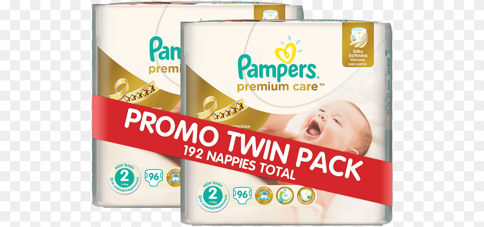 Pampers Premium Care 192 Nappies Size 2 Twin Jumbo Jumbo Pack Pampers Premium Care Size, Baby, Person, Diaper, Paper Free Png Download