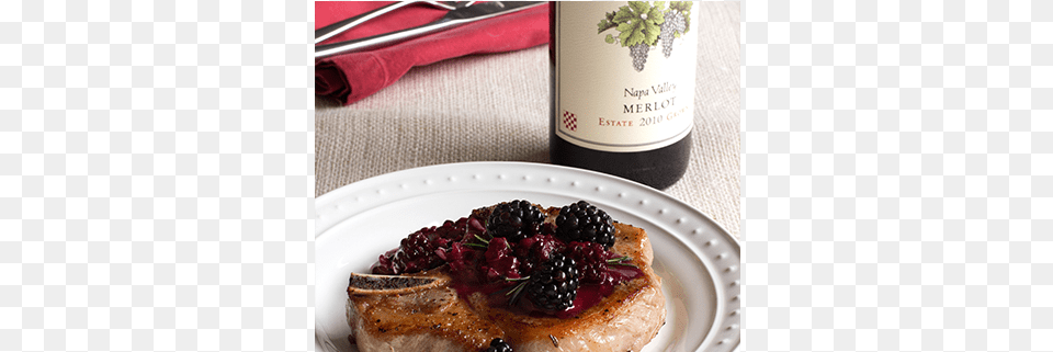 Pan Seared Pork Chops With Blackberry Pan Sauce Grgich Hills, Food, Meal, Alcohol, Beverage Free Png