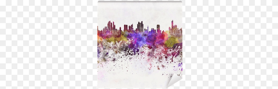 Panama City Skyline In Watercolor Background Wall Mural Red And White Watercolor Background, Art, Purple, Painting, Canvas Png Image