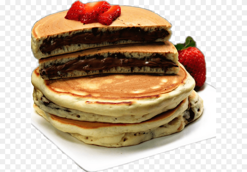 Pancakes Chocolate Nutella Strawberry Nutella Pancakes With Strawberries, Bread, Burger, Food, Pancake Free Png