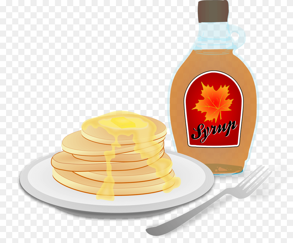 Pancakes On A Plate With Syrup Clipart, Bread, Cutlery, Food, Fork Free Png