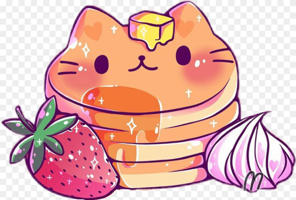 Pancakes Pancake Flapjacks Flackjack Strawberry Cat Cat, Food, Meal, Baby, Person Png Image