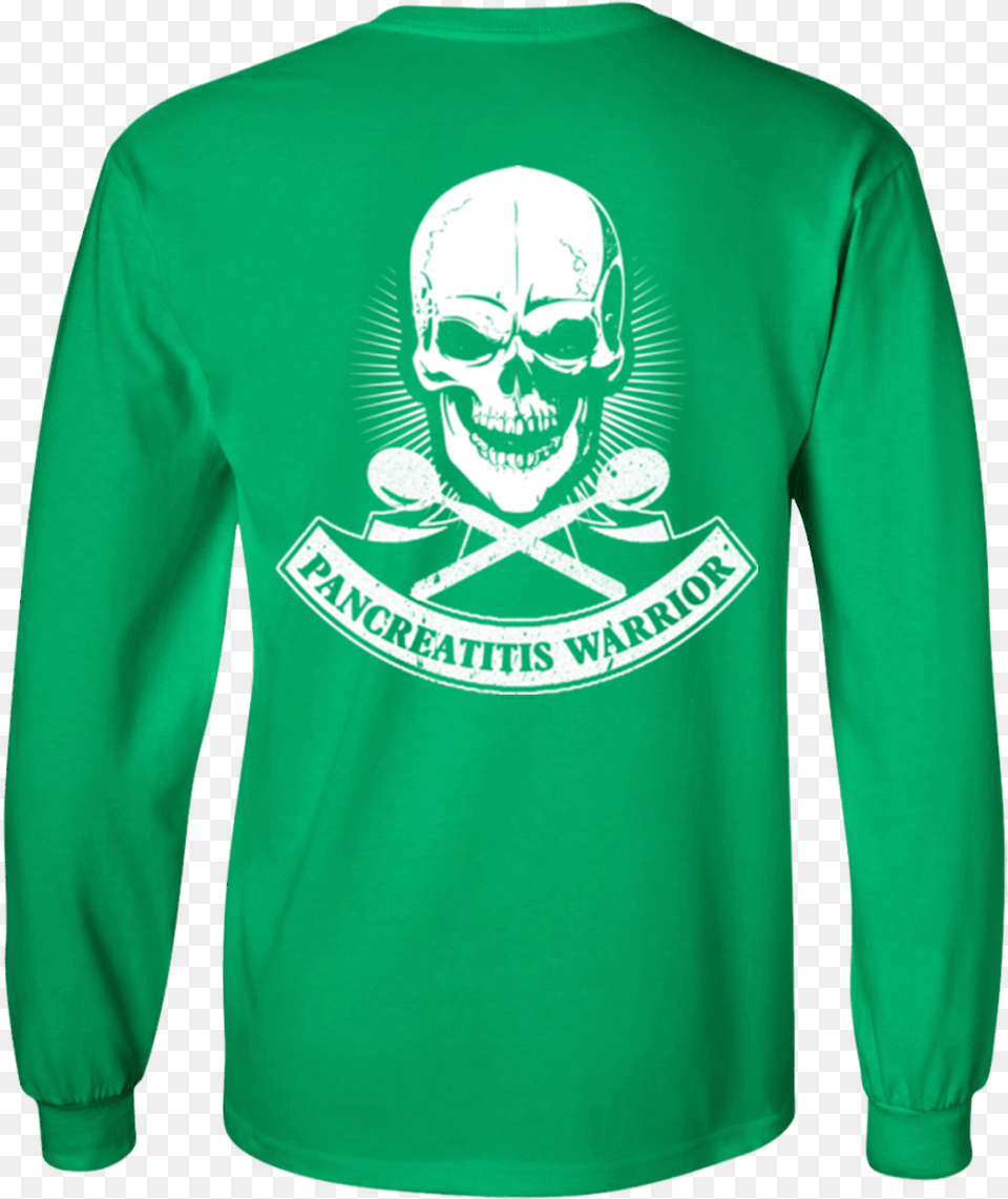 Pancreatitis Warrior Skull Long Sleeve Unisex T Shirt T Shirt, Clothing, Long Sleeve, Face, Head Free Png