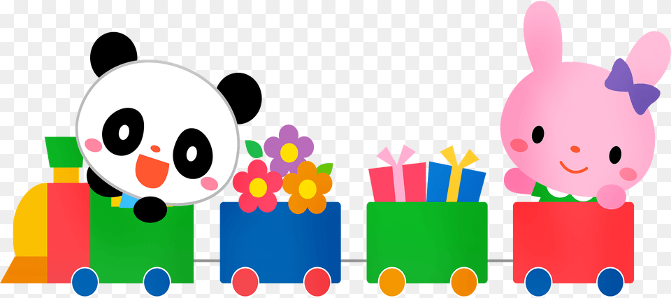 Panda And Bunny On The Train Clipart Png